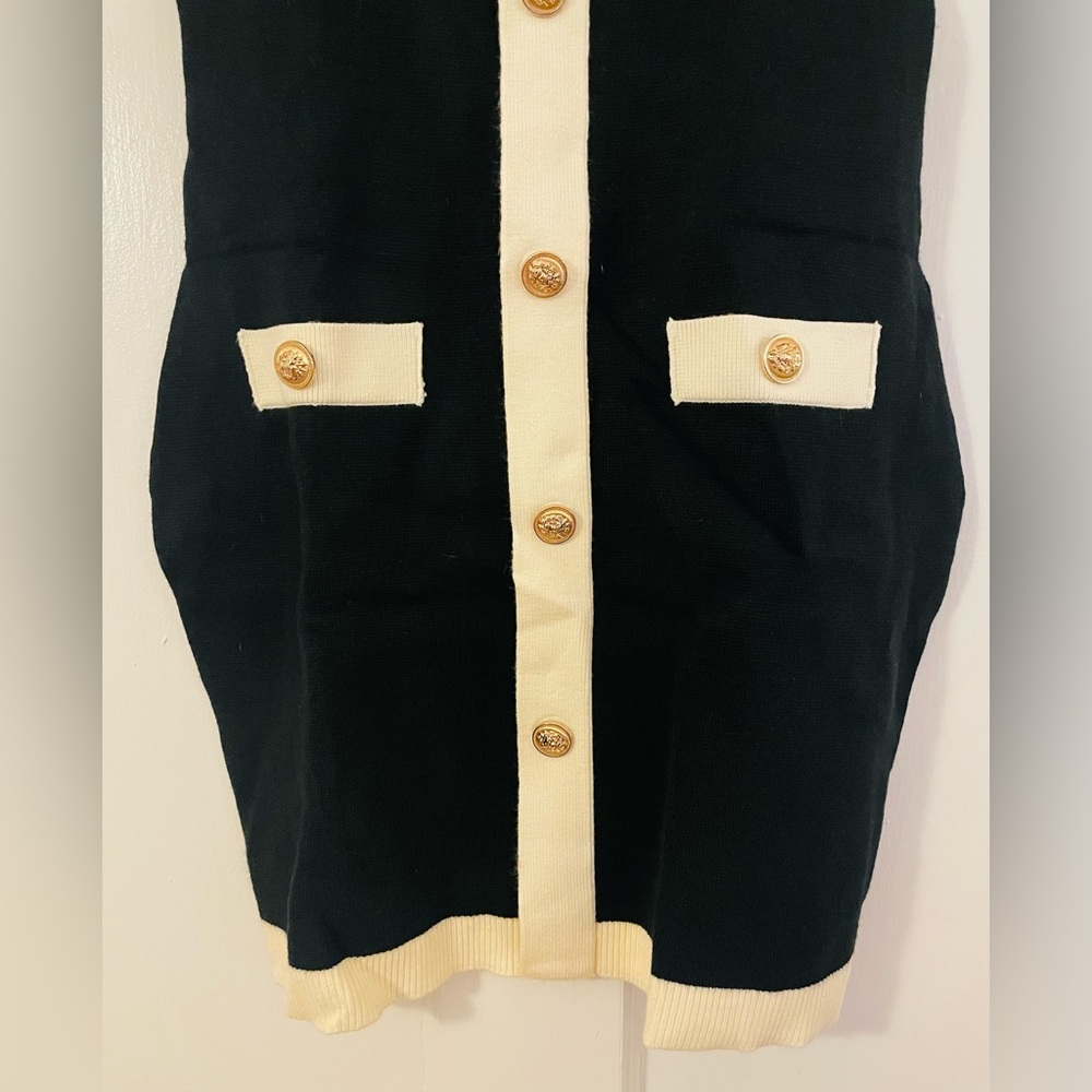 NWT! Endless Rose Contrast Rib Sheath Dress Gold Button Size Medium - Picture 6 of 15